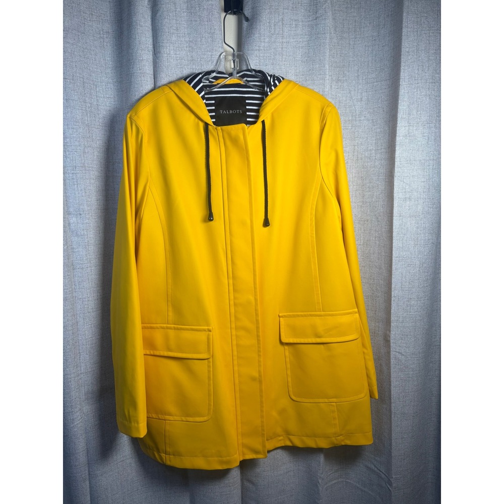 Talbots Womens Yellow Hooded Raincoat Striped Lining M CA23147 PH95 10/14